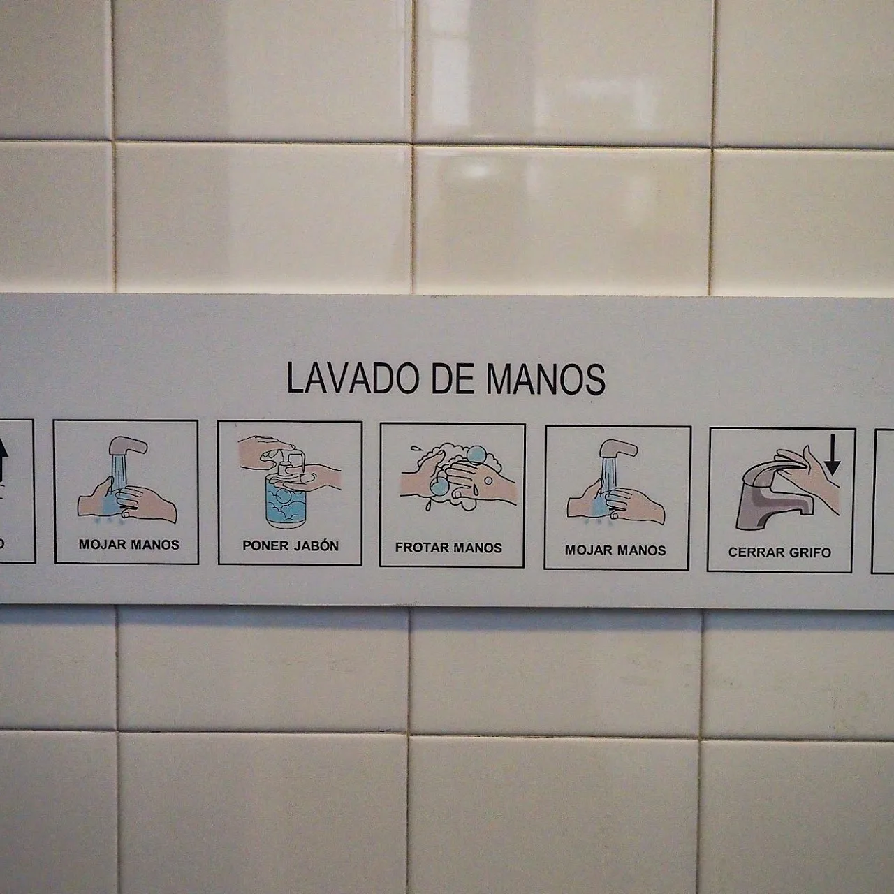 Cartel con los pasos del lavado de manos